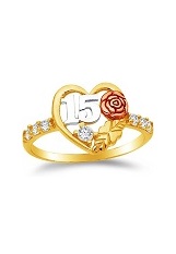 lovely 15 years heart three tone gold baby ring 